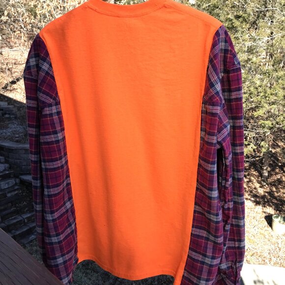 Reworked Flannel Tee, Plus Size: Upcycled Oversized Hippie Shirt, Mushrooms - Picture 6 of 11